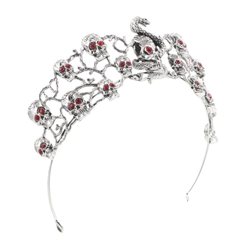 GALPADA Halloween Skull Tiara mit Funkelnden Kristallsteinen Retro Barock Stirnband Leichter Goth Kopfschmuck für Halloween Party Cosplay und Fotoshootings Silberner Metallrahmen mit Roten von GALPADA
