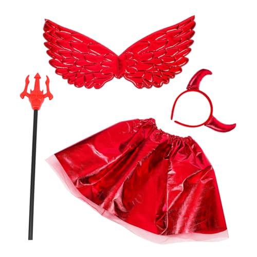 GALPADA Halloween Teufel Kostüm Teilig mit Hörnern Flügeln und Herzstab Rotes Netz-Tutu Kindgerechtes Cosplay Zubehör für Party Karneval und Fasching GALPADA Halloween Teufel Kostüm Teilig mit Hörnern Flügeln und Herzstab Rotes Netz-Tutu Kindgerechtes Cosplay Zubehör für Party Karneval und Fasching von GALPADA