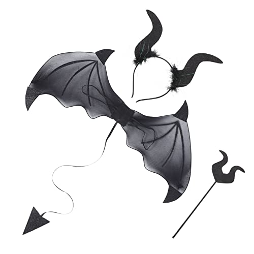 GALPADA Halloween Teufel Kostüm mit Schwarzen Hörnern Flügeln und Stab Cosplay Requisiten für Party Karneval und Themenveranstaltungen Teiliges Schwarzes Devil Wings Zubehör von GALPADA