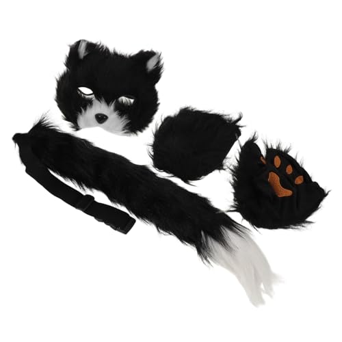 GALPADA Halloween -katzenanzug Tierfuchs Wolfsmaske Katzenmaske Kostüm Katzenkostüm Für Damen Mädchen Katzenhandschuhe Black Cat Costume for Women Zubehör Katzenkostüm Schwarz Kunstfell von GALPADA