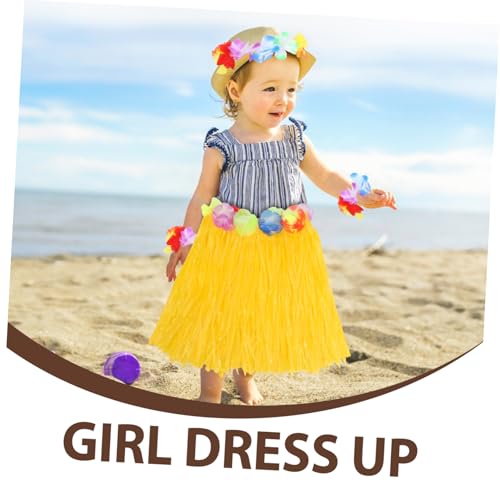 GALPADA Hawaiian Hula Grasrock Set Gelb mit Blumenkranz Armbändern Tropisches Luau Party Kostüm Zubehör für Strand Insel Feier von GALPADA