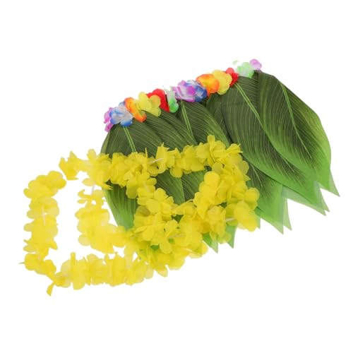 GALPADA Hawaiian Party Kostüm für Damen Luau Outfit mit Klassischem Blumenkranz und Grünem Hula Grasrock Tropisches Sommerfest Zubehör für Strand Themenpartys von GALPADA