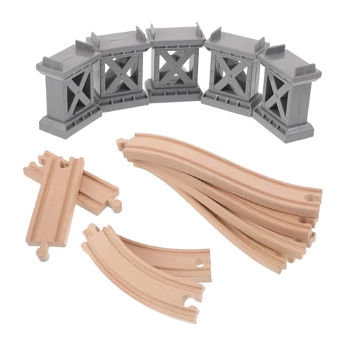 GALPADA Holz Eisenbahn Schienenerweiterung mit Brückenpfeilern und Gebogenen Gleisen Kompatibel mit Holz und Kunststoffzugstrecken Kreatives Spiel für Kleinkinder Fördert Räumliche von GALPADA