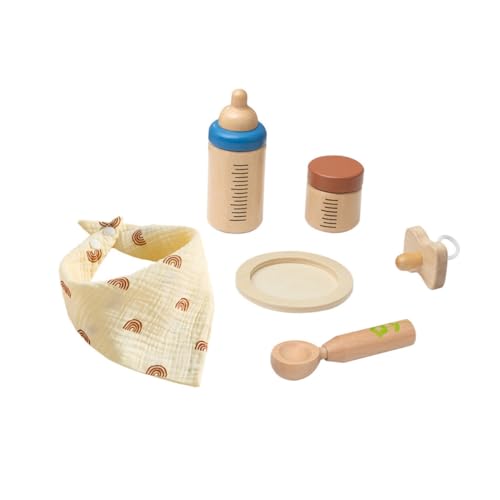 GALPADA Holz Flaschen Fütterungsset für Kleinkinder Rollenspiel Lernspielzeug Motorik Fördernd Entwickelnd Geeignet für Mädchen Pädagogisches Fütterungsspielzeug Set von GALPADA