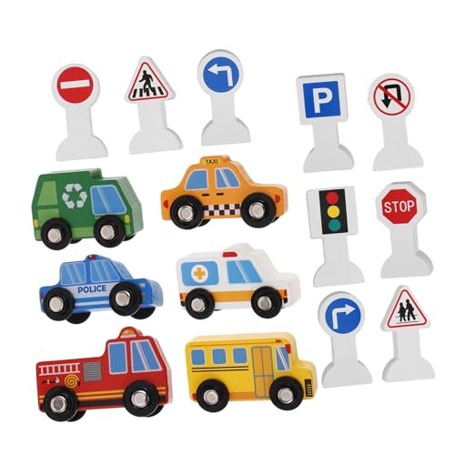 GALPADA Holzfahrzeug mit Verkehrszeichen Pädagogisches Baustellenauto aus Holz Fördert Kreativität und Verkehrswissen für Langlebiges Holzspielzeug für Jungen und Mädchen von GALPADA