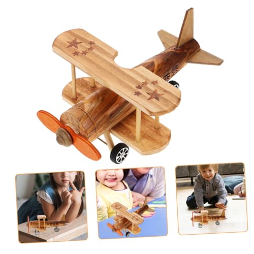 GALPADA Holzflugzeug Modell Vintage Stil Robustes Holz Flugzeug Ornament Desktop Dekoration Langlebiges Handwerk Geschenk für Sammler und Bürodekoration von GALPADA