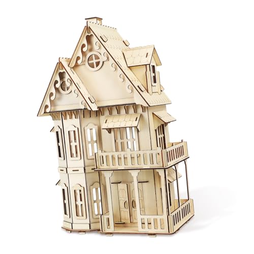 GALPADA Holzpuzzle Gothic Villa DIY Bausatz aus Robustem Holz Kreatives Puppenhaus Modell für Erwachsene Einfach zu Montieren Einzigartige Hausform Geschenk für Geburtstag und Party von GALPADA