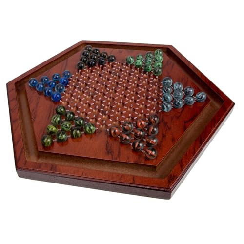 GALPADA Holzspielbrett Chinese Checkers mit Murmeln Pädagogisches Brettspiel für Erwachsene Tragbares Intelligentes Strategiespiel für Familie und Reisen Fördert und Kreativität von GALPADA
