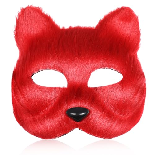 GALPADA Katzenmaske Blanko DIY Tiermaske Halbgesicht Fuchs Cosplay Kostüm Accessoire Für Maskerade Rot GALPADA Katzenmaske Blanko DIY Tiermaske Halbgesicht Fuchs Cosplay Kostüm Accessoire Für Maskerade Rot von GALPADA