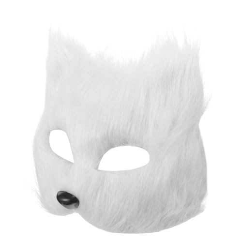 GALPADA Katzenmaske Plüsch Pelziger Fuchs Wolf Tier Cosplay Halbgesichtsmaske Therian-Maske Kostüm-Requisiten Für Maskerade Karneval Ostern Party Cosplay Kostümzubehör Weiß von GALPADA