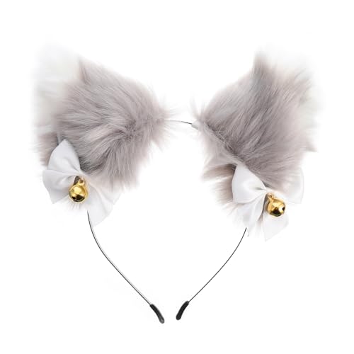 GALPADA Katzenohren Haarreif mit Glöckchen Party Stirnband für Fuzzy Tierohren Kopfbedeckung Süßes Cosplay Zubehör mit Glocken Verschiedene Kopfgrößen von GALPADA