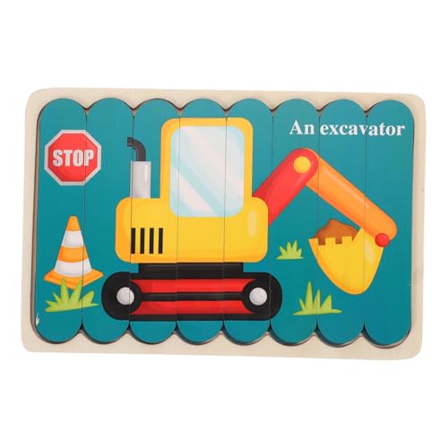 GALPADA Lernpuzzle aus Holz Doppelseitiges Cartoon Puzzle mit Verkehr und Baufahrzeugen Pädagogisches Hand Auge koordination und Logischem Denken Geschenk für Kleinkinder Ab Jahren von GALPADA
