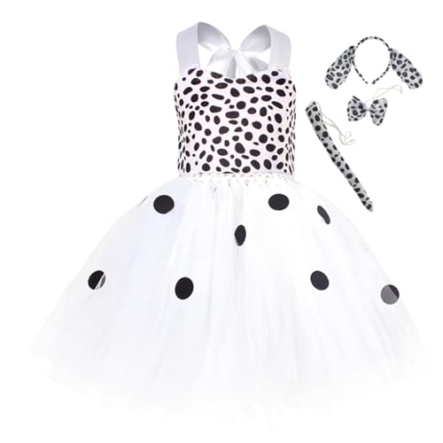 GALPADA Mädchen Kostüm Set Flecken Hundekleid Mit Ohren Haarband Und Fliege Für Kleinkinder Ideales Halloween Und Geburtstagskleid Für Mädchen Cosplay Und Festlichkeiten von GALPADA