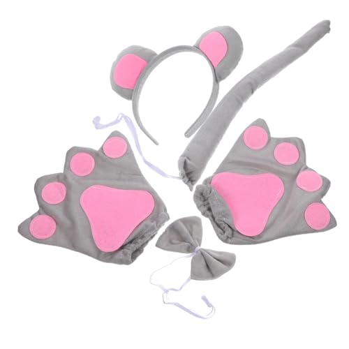 GALPADA Mäuse kostüm Set mit Grauem Ohren haarreifen Handschuhen und Schleife Niedliches Tierkostüm für Erwachsene für Karneval Geburtstag und Cosplay party von GALPADA