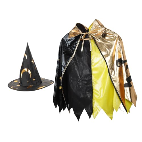 GALPADA Magierkostüm Set mit Sternen Print Cape und Faltbarem Hut Atmungsaktiv und Halloween Verkleidung für Jungen Mädchen für Geburtstagsparty und Rollenspiele GALPADA Magierkostüm Set mit Sternen Print Cape und Faltbarem Hut Atmungsaktiv und Halloween Verkleidung für Jungen Mädchen für Geburtstagsparty und Rollenspiele von GALPADA
