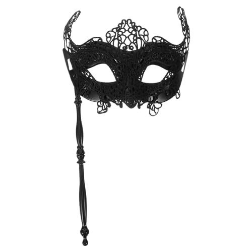 GALPADA Maskerade-Maske Mit Haltestab Venezianische Halloween-Party-Kostüm-Maske Mardi-Gras-Maske Für Damen Und Herren Schwarz von GALPADA