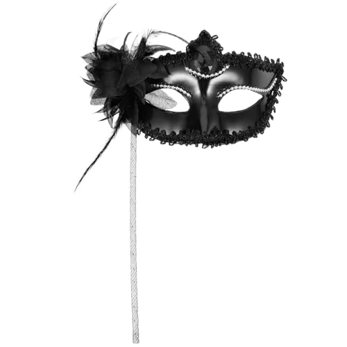 GALPADA Maskerade-Masken Mit Stock Halbe Gesichtsmaske Mit Seitlichen Venezianischen Masken Mit Gefiederten Blumen Für Damen Halloween-Mardi-Gras-Cosplay-Party von GALPADA