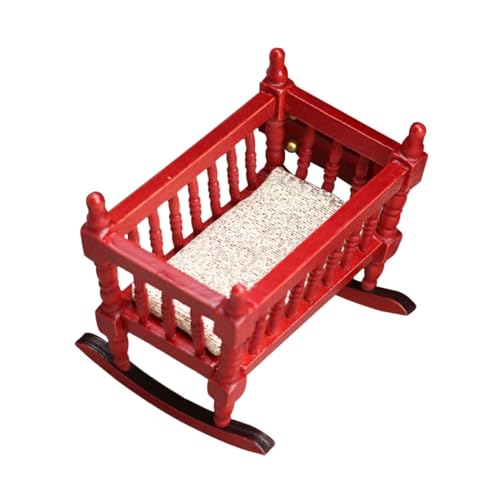 GALPADA Maßstab Rotes Babybett Puppenhausmöbel Kinderzimmer Zubehör Dekoratives Detailgetreues Niedliches Miniaturmöbel für DIY und Fotorequisiten von GALPADA