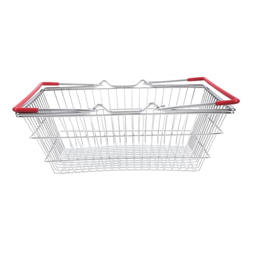 GALPADA Mini Einkaufskorb aus Robustem Metall Kleiner Spielzeugkorb mit Griffen für Vielseitig für Kaufladen Aufbewahrung und Rollenspiele Roter Mini Supermarktkorb für Junge Mädchen von GALPADA
