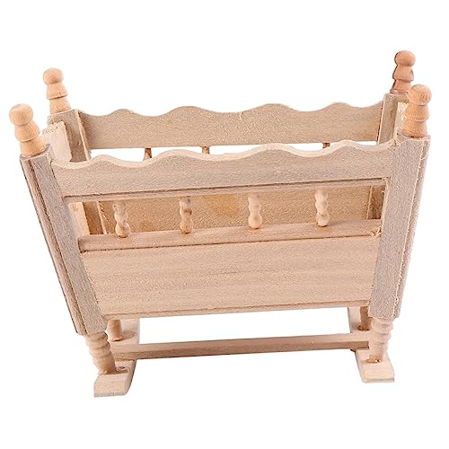 GALPADA Mini Holz Babywiege Modell Handgefertigtes Leichtes Puppenhaus Zubehör Naturbelassenes Mini Möbelstück für Kreative Kinderzimmerdekoration von GALPADA
