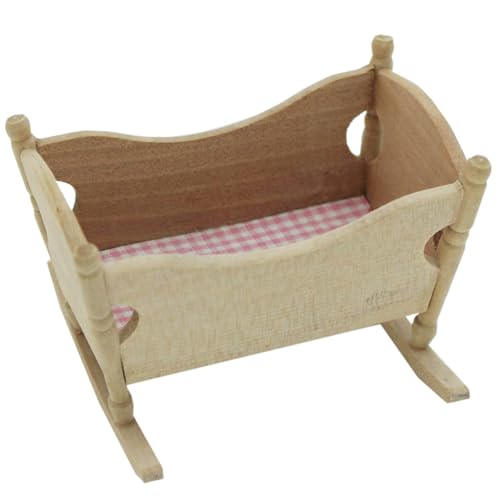GALPADA Mini Holz Modell Handgefertigt Puppenhaus Möbel Sichere Miniatur Krippe aus Holz und Dekoratives Puppenbett für Kinderzimmer Geschenk für Sammler von GALPADA