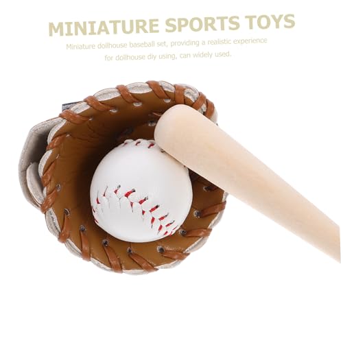 GALPADA Miniatur Baseball Holz Leder Miniaturspielzeug Puppenhaus Deko Sportzubehör für Basteln und Rollenspiele von GALPADA