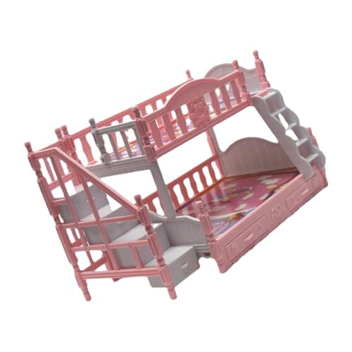 GALPADA Miniatur Doppelstockbett Puppenhaus Möbelmodell Rosa Zubehör für Puppenhaus Dekoration mit Robustem Detailreichem Design und Stilvoller Verarbeitung von GALPADA