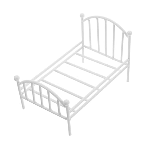 GALPADA Miniatur Eisenbett Blumentopfhalter Metallrahmen Miniaturmöbel Puppenhaus Deko Platzsparend Vielseitig Schlafzimmer Wohnzimmer Weiß von GALPADA