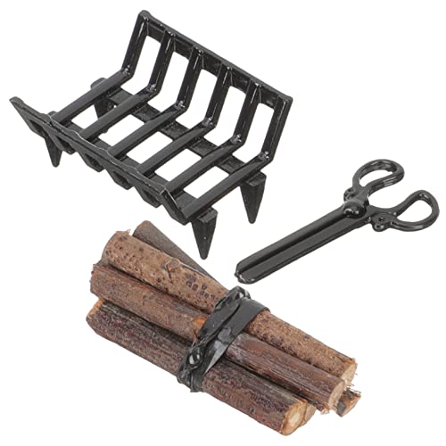 GALPADA Miniatur Kaminzubehör Handgefertigtes Kleines Brennholzregal mit Zange Detailreiches Puppenhaus Dekoration Wohnzimmer Zubehör Langlebiges DIY Modellspielzeug von GALPADA