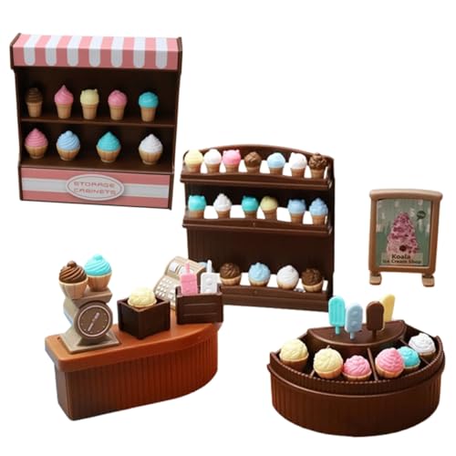 GALPADA Miniatur Puppenhaus Eiscremegeschäft Detailreiches Miniatur Möbel Puppenhaus Zubehör Realistische Mini Eisdiele Dekoration von GALPADA