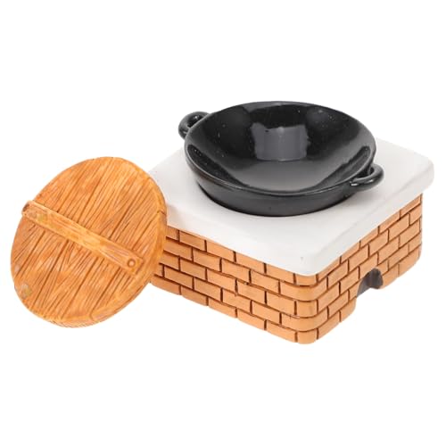 GALPADA Miniatur Puppenhaus Küche mit Mini Herd Topf und Topfdeckel Realistische Küchen Accessoires für Puppenhaus Detailgetreues Kochgeschirr Spielset für Kreatives Rollenspiel von GALPADA