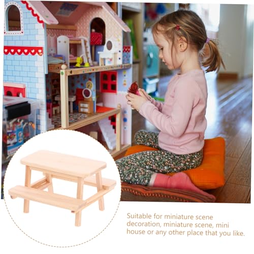 GALPADA Miniatur Puppenhaus Möbel Holz Picknicktisch mit Bank Realistisches Design Praktisch und Stabil Dekoratives Miniaturmöbel für Puppenhaus und Micro Landschaft von GALPADA