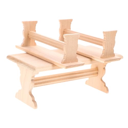 GALPADA Miniatur Puppenhaus Möbel Set aus Holz Realistisches Tisch und Bank Modell Charmante Miniatur Holzbank und Kindertisch Stuhl Dekoratives Puppenmöbel Zubehör für Puppenhäuser und von GALPADA