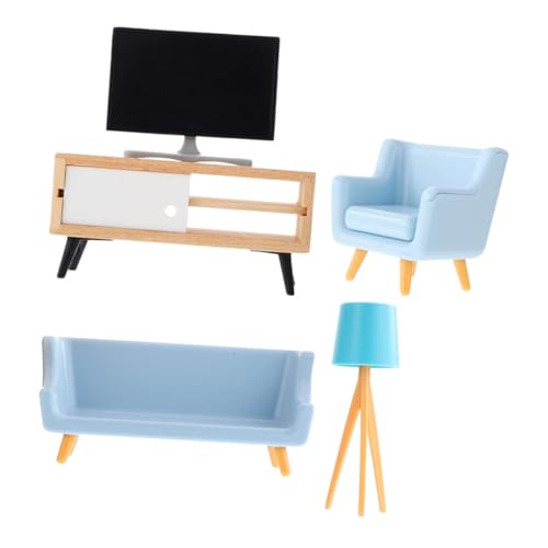 GALPADA Miniatur Puppenhaus Möbelset Langlebiges Realistisch Gestaltetes Wohnzimmer Zubehör mit Tv Sofa Lampe Geeignet als Puppenhaus Dekoration und von GALPADA