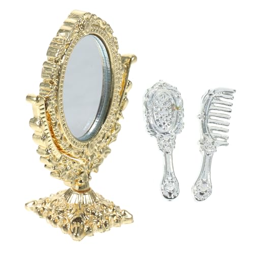 GALPADA Miniatur Puppenhausspiegel aus Legierung Retro Style Kosmetikspiegel mit Mini Kämmen Leichtes Platzsparendes Puppenhaus Zubehör für Kreative Dekoration und Rollenspiele von GALPADA