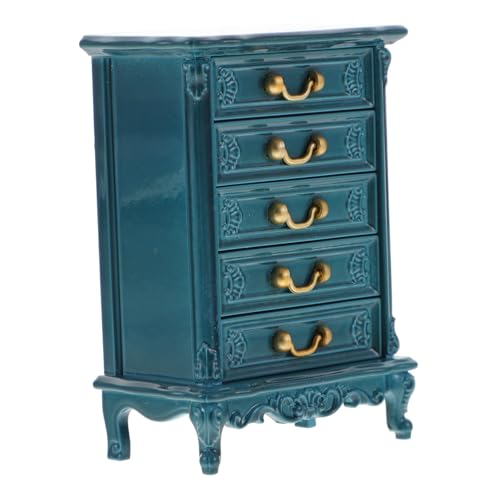GALPADA Miniatur Puppenschrank aus Dreistufiges Miniaturmöbel Dekoratives Puppenhaus Zubehör Blauer Aufbewahrungsschrank für Junge Mädchen Miniatur Dollhouse Display Cabinet von GALPADA