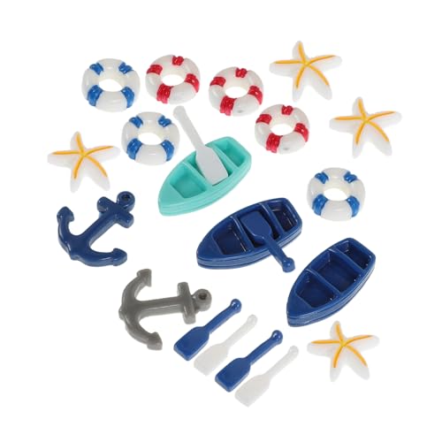 GALPADA Miniatur Stranddekoration Resin Modellset mit Boot Figuren für Puppenhaus Küstenstil DIY Sommer Strandlandschaft Zubehör von GALPADA