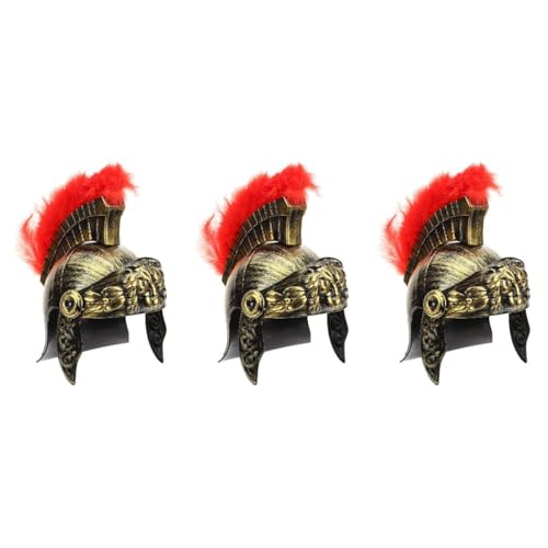 GALPADA Mittelalterliches Ritter-Soldat-Kostüm Mit Helm Und Hut 3-Teiliges Antikes Römisches Spartaner-Gladiator-Helm-Kostüm Mit Rotem Federbusch Und Faltbarer Gesichtsmaske von GALPADA