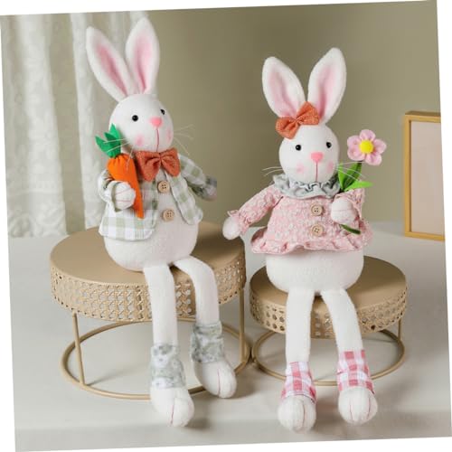 GALPADA Niedliches Kuscheltier Hase Plüschfigur Dekoration Sitzend Langbeinige Hasenpuppe Rosa Für Frühlingsfest Party Tischdeko von GALPADA
