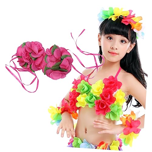GALPADA Performance-korsage Hawaii-outfits Hawaii-accessoires Oberteile Geblümte Bikinis Hawaii-tanzkorsage Leistung Rosenspitze Blumen-corsage Dessous Bh Kind Bilden Rosa von GALPADA
