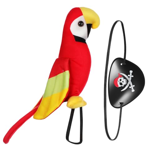 GALPADA Plüsch Piratenpapagei Schulter-requisite mit Schädelkopf-hut und Messer Halloween Cosplay Zubehör für Piratenkostüm Leicht Tragbar für Themenpartys und Fotoshootings von GALPADA