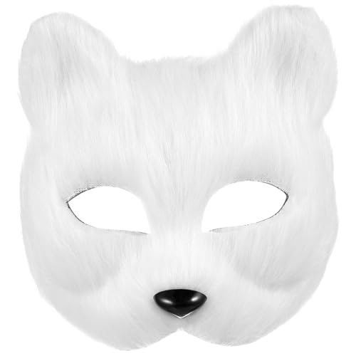 GALPADA Plüsch Weiße Fuchs Katze Maske Katzenmaske Fuchsmaske Halbmaske Wolfsmaske Tiermaske Damen Herren Kinder Halloween Gesichtsmaske Maskerade Karneval Fasching Cosplay Kostüm von GALPADA