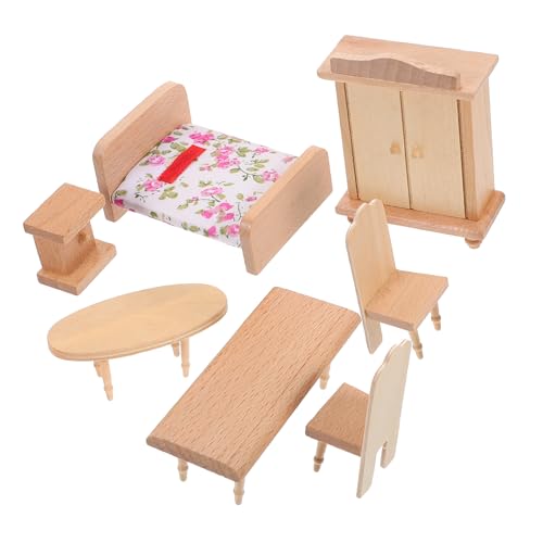 GALPADA Puppenhaus Holz Mini Möbel Lebensechte Schlafzimmer Szene Sichere Miniatur Einrichtung DIY Modell für Kreative und Sammler Detailreiche Dekoration von GALPADA