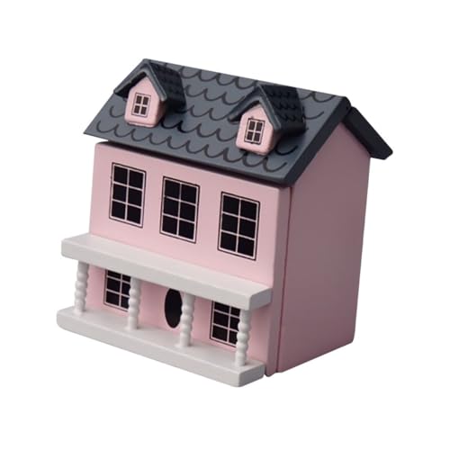 GALPADA Puppenhaus Minihaus DIY Putz Dekoration Miniaturmodell Puppenhaus Gefälschte Kabine Unbemalt Kleines Mini Home Massiv Puppen Blech Kleine Ästhetik Niedlich Holz Rosa von GALPADA