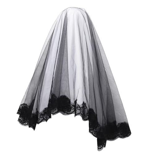 GALPADA Vintage Brautschleier Aus Spitze Kurzer Tüllschleier Für Hochzeiten Halloween Und Cosplay Schwarze Gothic Brautkopfbedeckung GALPADA Vintage Brautschleier Aus Spitze Kurzer Tüllschleier Für Hochzeiten Halloween Und Cosplay Schwarze Gothic Brautkopfbedeckung von GALPADA