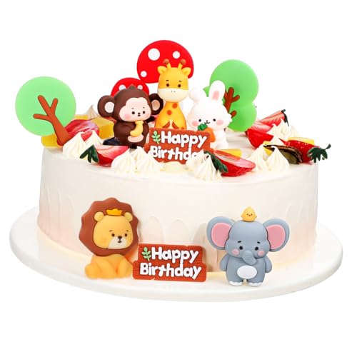 GALPADA Weiche Waldtiere Kuchen Figuren mit Elefant Affe Giraffe Hase und Pilz Wiederverwendbare Tortendeko für Shower Geburtstag und Tier Mottoparty von GALPADA