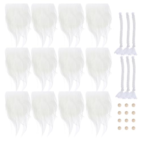 GALPADA Weiße Vorgefertigte Zwergenbärte aus Kunstpelz für DIY Wichtel Basteln Inklusive Zöpfe und Holzperlen für Weihnachts Partydekoration Vielseitiges GNOME Zubehör von GALPADA