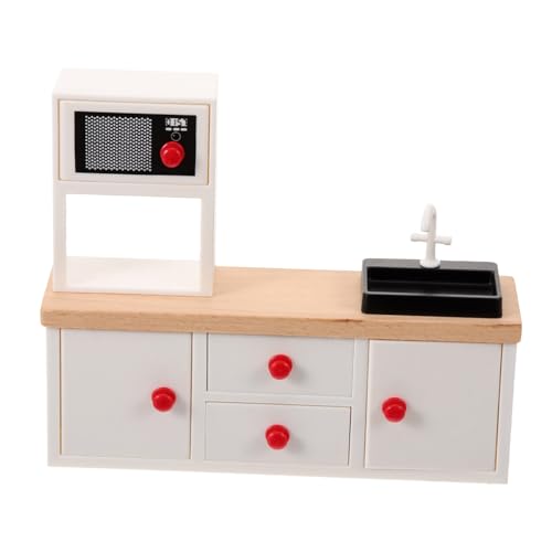 GALPADA Weißer Holzspülenschrank mit Waschbecken Stabiles Mini Holzmöbel für Puppenhaus Dekoratives DIY Spielhaus Zubehör Leicht und Kompakt von GALPADA