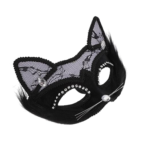 GALPADA katze gesichtsmaske Katzenohren Masken Maskerademasken Maskerade-Stick Kostüm Augenmasken halloween masken halloweenmaske Partymaske Tiermaskenspielzeug Tanzparty-Maske PVC Black von GALPADA
