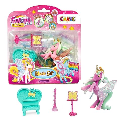 GALUPY Unicorn Music Set - Mini Spielset Einhorn Spielzeug mit Zubehör , Einhorn Figuren zum Sammeln von GALUPY
